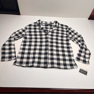 Kensie Women SZ Medium Black White Long Sleeve Pajama Top Shirt Button Front NEW